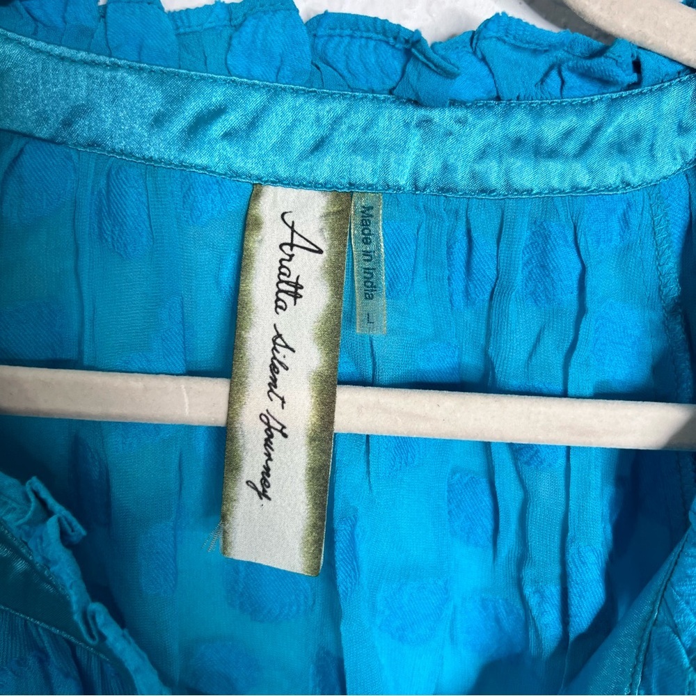 Aratta Silent Journey Top Womens Large Shirt Sheer Turquoise Boho Tassels B4 - Picture 3 of 9